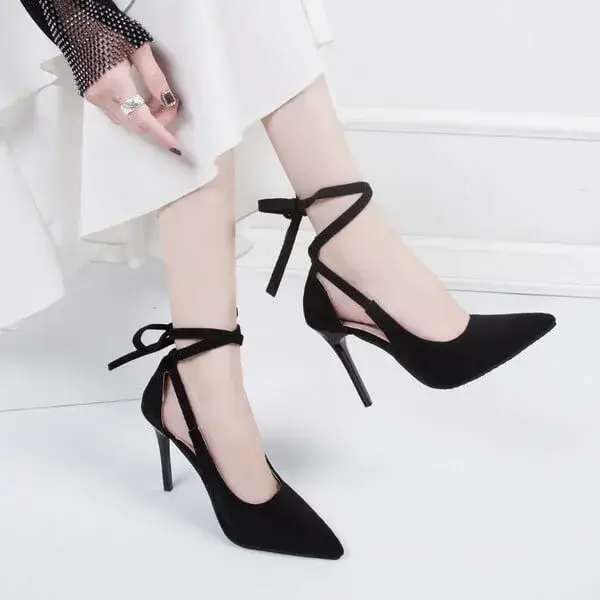 Nastyafashion Women Fashion Solid Color Plus Size Strap Pointed Toe Suede High Heel Sandals Pumps