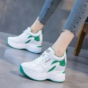 Nastyafashion Women Fashion Round Toe Platform Medium Heel Lace-Up Colorblock Sneakers