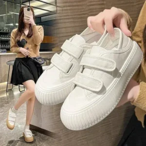 Nastyafashion Women Fashion Round Toe Thick Sole Velcro Pu Sneakers