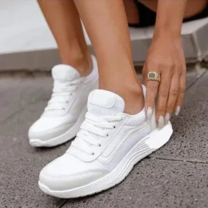 Nastyafashion Women Casual Breathable Mesh Upper Flat Solid Color Sneakers