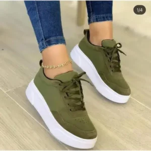 Nastyafashion Women'S Fashion Casual Round Toe Thick-Soled Lace Up Canvas Sneakers