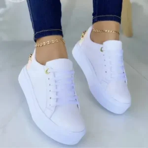 Nastyafashion Women Fashion Round Toe Platform Lace Up Solid Color Sneakers