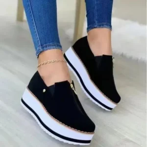 Nastyafashion Women Fashion Retro Style Elastic Band Thick Sole Solid Color Mid-Slip Sneakers