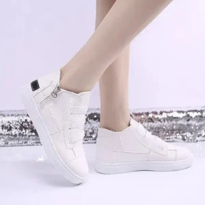 Nastyafashion Women Fashion Round Toe Mid-Top Canvas Raw Edge Elastic Sneakers