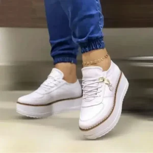 Nastyafashion Women Fashion Round Toe Solid Color Pu Hidden Wedge Lace-Up Low Top Sneakers Shoes