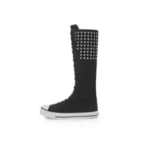 Nastyafashion Women Fashion Rivet Decor Side Zipper Canvas High Boots