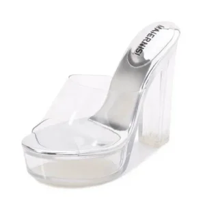 Nastyafashion Women Fashion Plus Size Transparent Crystal Chunky Heel Platform High