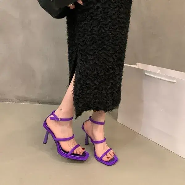 Nastyafashion Women Fashion Sexy Simple Strap Square Toe Heeled Sandals