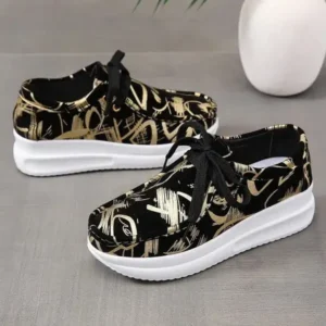 Nastyafashion Casual Graffiti Round Toe Platform Plus Size Sneakers