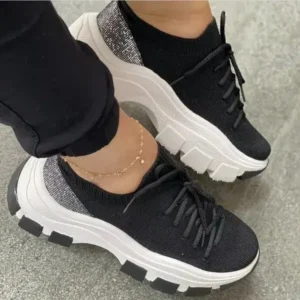 Nastyafashion Wedge Heel Flying Woven Colorblock Lace-Up Sneakers Large Size Casual Low Top Women Shoes