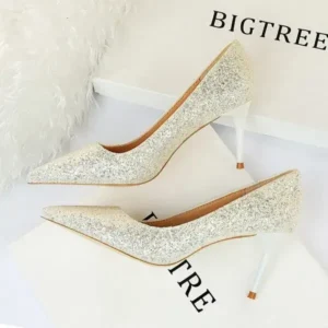 Nastyafashion Women Fashion Plus Size Sexy Sequin Point-Toe Shoes