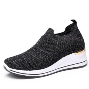 Nastyafashion Women Casual Mesh Knit Design Breathable Comfort Wedge Platform Sneakers