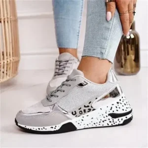 Nastyafashion Women Fashion Casual Leopard Print Color Matching Lace-Up Platform Sneakers