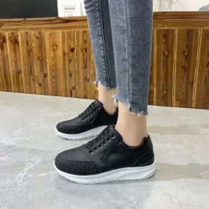 Nastyafashion Women Casual Rhinestone Decor Fashion Plus Size Sports Running Shoes Round Toe Sneakers