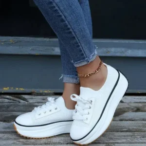 Nastyafashion Women Simple Casual Knit Upper Thick-Soled Lace-Up Sneakers