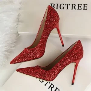 Nastyafashion Women Sexy Shining Sequins Decor Pointed-Toe Stiletto Shoes Pumps