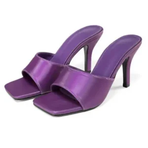 Nastyafashion Women Sexy Square Head Purple Stiletto Slippers