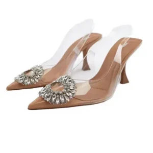 Nastyafashion Summer Women Fashion Plus Size Pointed Toe Rhinestone Transparent Heeled Sandals