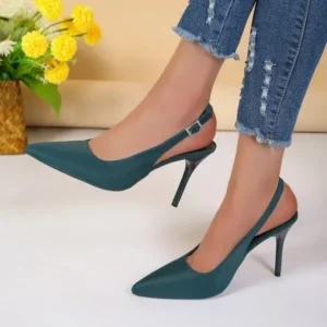 Nastyafashion Summer Women Fashion Plus Size Elegant Pointed Toe Strap Buckle Sling Back Stiletto Heel PU Sandals