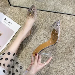 Nastyafashion Women Fashion Sexy Rhinestone Decorative Pointed Toe Transparent High Heel Sandals