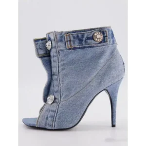 Nastyafashion Women Fashion High Heel Denim Button High Top Boots