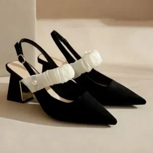 Nastyafashion Women Fashion Elegant Solid Color PU Pointed Toe Kitten Heel Sandals