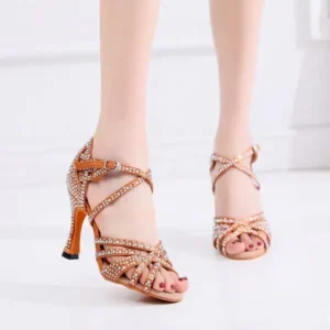 Nastyafashion Women Fashion Solid Color Suede Rhinestone High Heel Ankle Strap Buckle Sandals