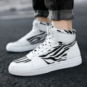 Nastyafashion Men'S Fashion Zebra Print Breathable Canvas High Top Sneakers