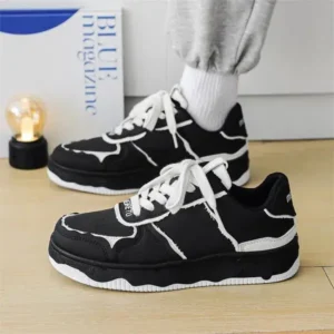 Nastyafashion Men'S Fashion Black White Breathable Canvas Sneakers