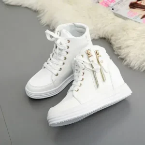 Nastyafashion Women Fashion Solid Color Side Zipper Lace-Up Round Head Thick-Soled Sneakers