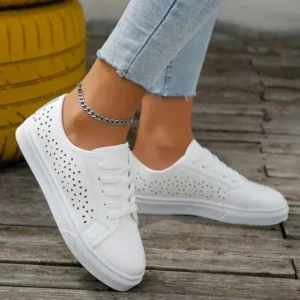 Nastyafashion Women Fashion Solid Color Plus Size Hollow Lace-Up Round-Toe Sneakers