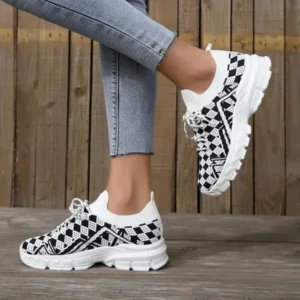 Nastyafashion Summer Women Fashion Casual Geometric Print Fly-Woven Lace-Up Sneakers