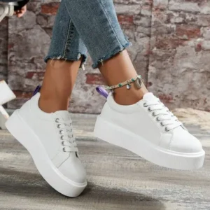 Nastyafashion Women Fashion Solid Color Round-Toe Lace-Up Thick-Soled Sneakers