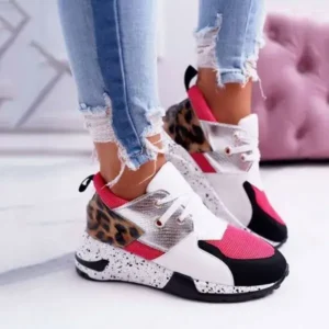 Nastyafashion Women Casual Leopard Printed Patchwork Lace Up Sneakers