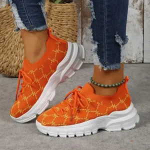 Nastyafashion Women Fashion Plus Size Casual Flying Woven Lace-Up Round Toe Sneakers