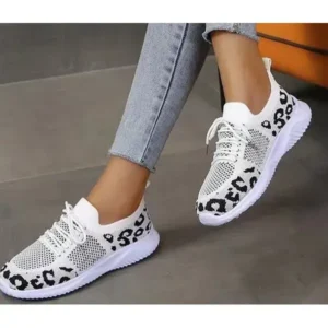 Nastyafashion Women Fashion Plus Size Spotted Mesh Breathable Round Toe Sneakers