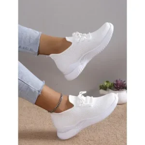 Nastyafashion Summer Women Fashion Breathable Mesh Fly-Woven Solid Color Sneakers