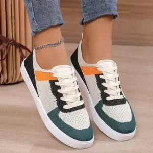 Nastyafashion Women Fashion Casual Color Blocking Mesh Fly-Woven Breathable Sneakers