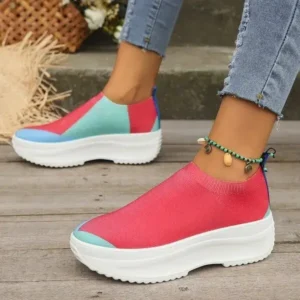 Nastyafashion Women Fashion Casual Color Blocking Fly-Woven Thick-Soled Sneakers