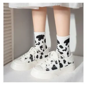 Nastyafashion Women Fashion Platform Cute Cow Pattern Lace-Up Sneakers