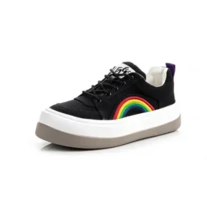 Nastyafashion Women Fashion Casual Rainbow Color Block Platform Canvas Platform Shoes