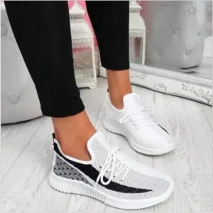 Nastyafashion Women Fashion Casual Thick Sole Breathable Fly Woven Thick Sole Lace Up Sneakers