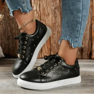 Nastyafashion Women Fashion Shallow Toe Round Toe Casual Lace Up Sneakers