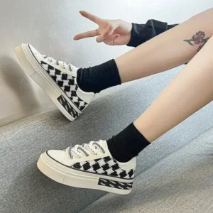 Nastyafashion Women Fashion Platform Checkerboard Canvas Sneakers