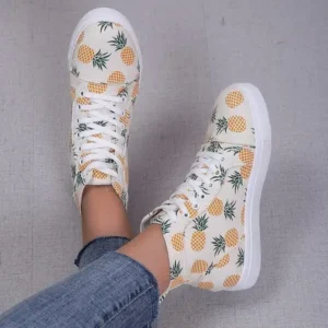 Nastyafashion Women Fashion Round Toe Lace-Up Pineapple Strawberry Flat Sneakers