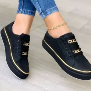 Nastyafashion Women Thick Bottom Chain Casual Round Toe Fashion Pu Sneakers