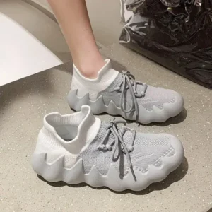 Nastyafashion Women Fashion Round ToeWomen Fashion Round Toe Octopus Fly Woven Sneakers Shallow Cut Print Lace Up Flat Sneakers