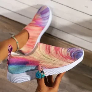 Nastyafashion Women Fashion Round Multicolor Gradient Rainbow Mesh Sneakers